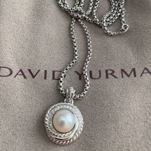 David Yurman Pearl Crossover Necklace w/ Diamonds